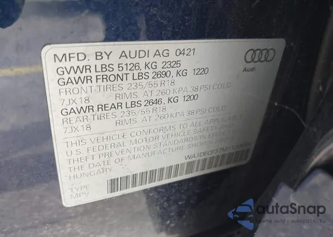 2021 Audi Q3 Premium 45 Tfsi S Line Quattro Tiptronic from USA, damaged, VIN WA1DECF37M1120099